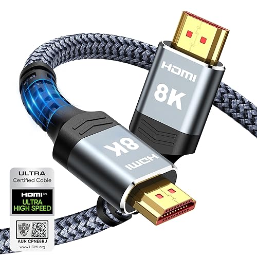 Highwings 8K 10K 4K HDMI Cable 48Gbps 6.6FT/2M, Certified Ultra High Speed HDMI Cable Braided Cord-4K@120Hz 8K@60Hz, DTS:X, HDCP 2.2 & 2.3, HDR 10