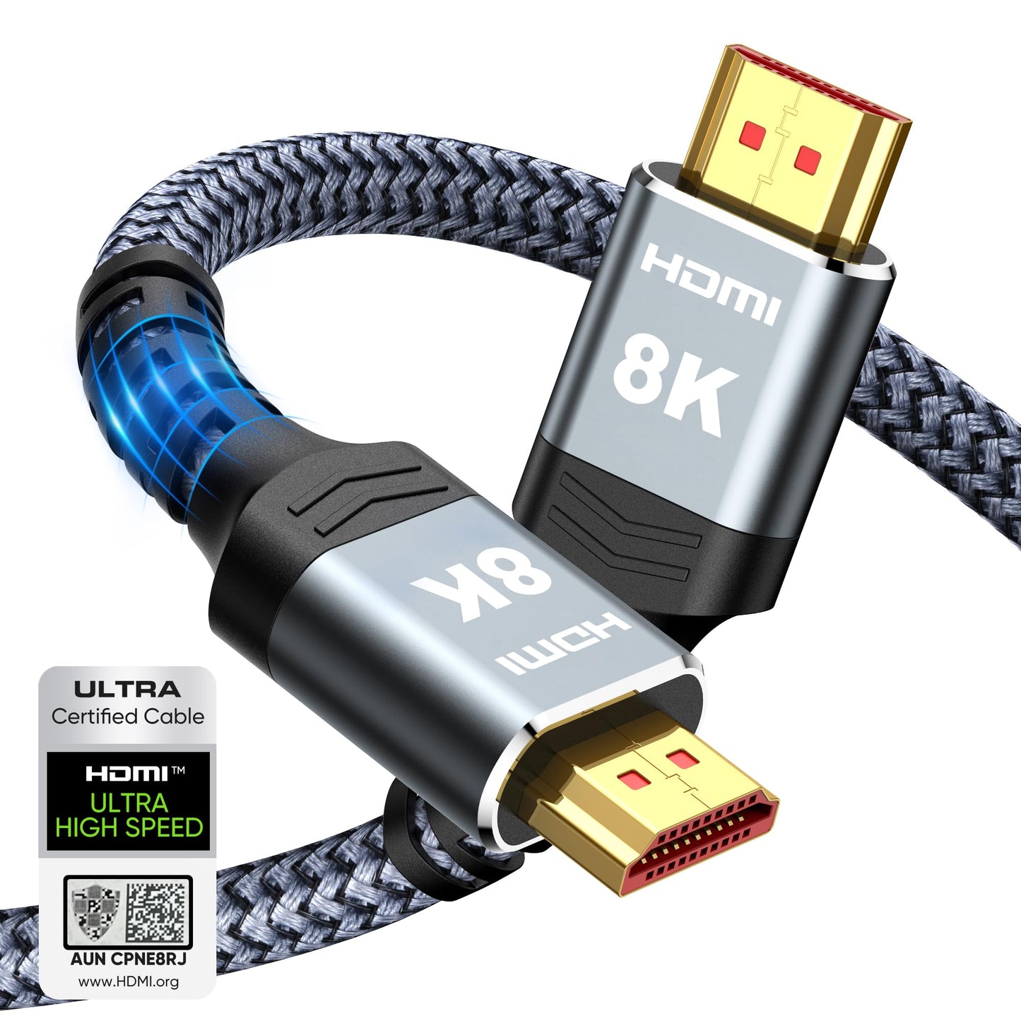 Highwings 8K 10K 4K HDMI Cable 48Gbps 6.6FT/2M, Certified Ultra High Speed HDMI Cable Braided Cord-4K@120Hz 8K@60Hz, DTS:X, HDCP 2.2 & 2.3, HDR 10