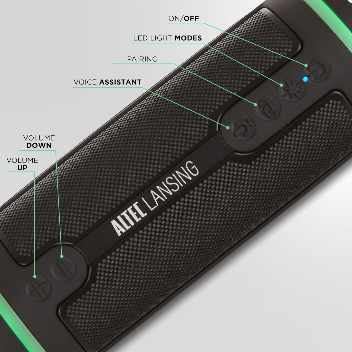 Altec Lansing HydraMOTION 2.0 Wireless Bluetooth Speaker, 16H Battery, RGB Lights, USB-C Quick Charge, IP67 Rated Waterproof Bluetooth, Mountable
