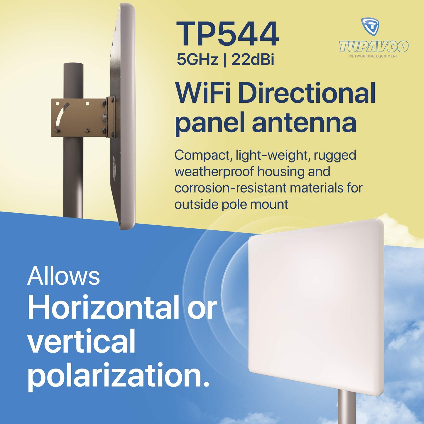 Tupavco TP544 WiFi Panel Antenna (5GHz) (22dBi) Outdoor Directional (4900-5850 MHz) Wireless Network Signal (Pole Mast Mount) Weatherproof High-Gain