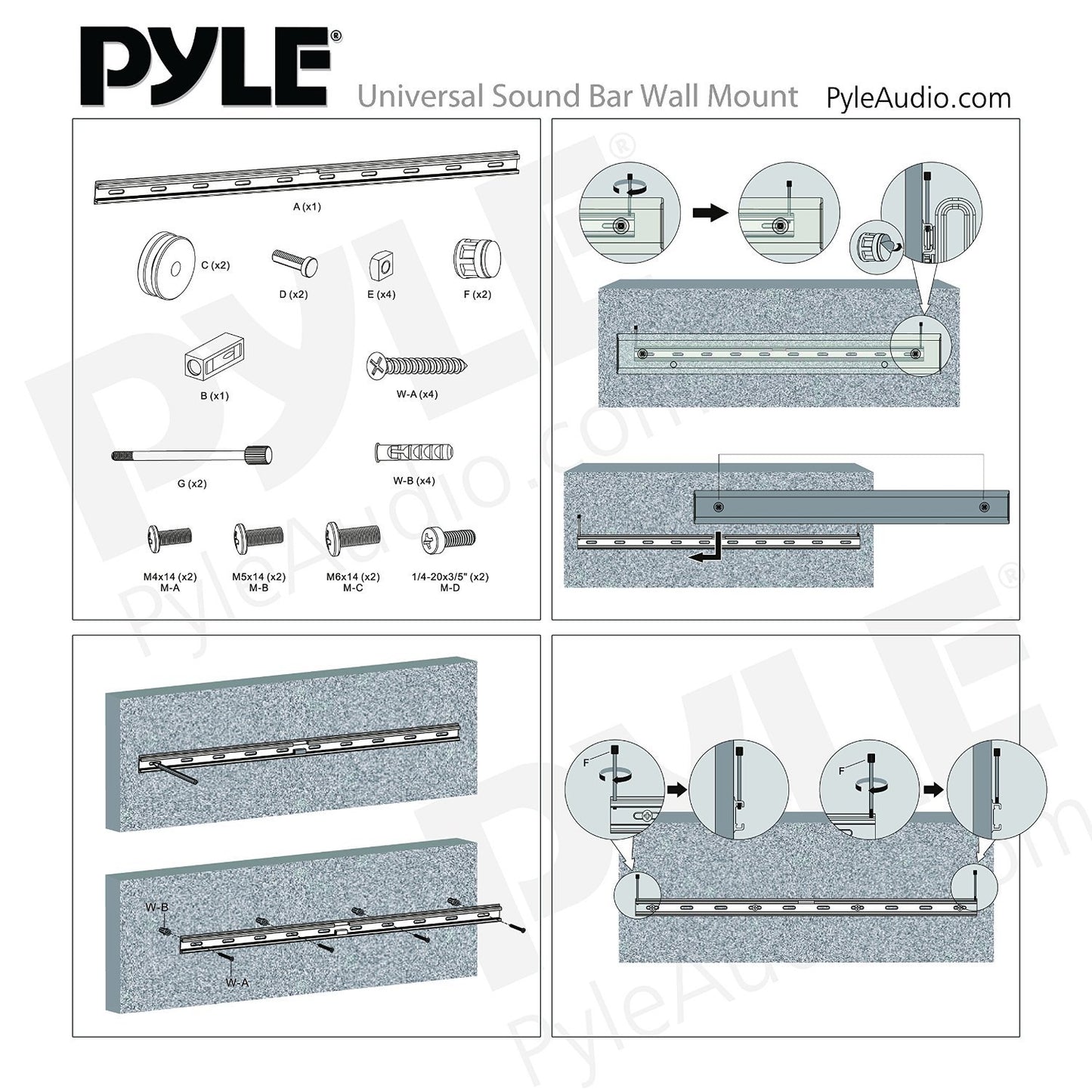 Pyle Universal Wall Mount Soundbar Stand - Heavy Duty Steel Metal Home Studio Audio Speaker Racks For Sonos, Sony, Vizio, Bose, Toshiba, LG, Phillips