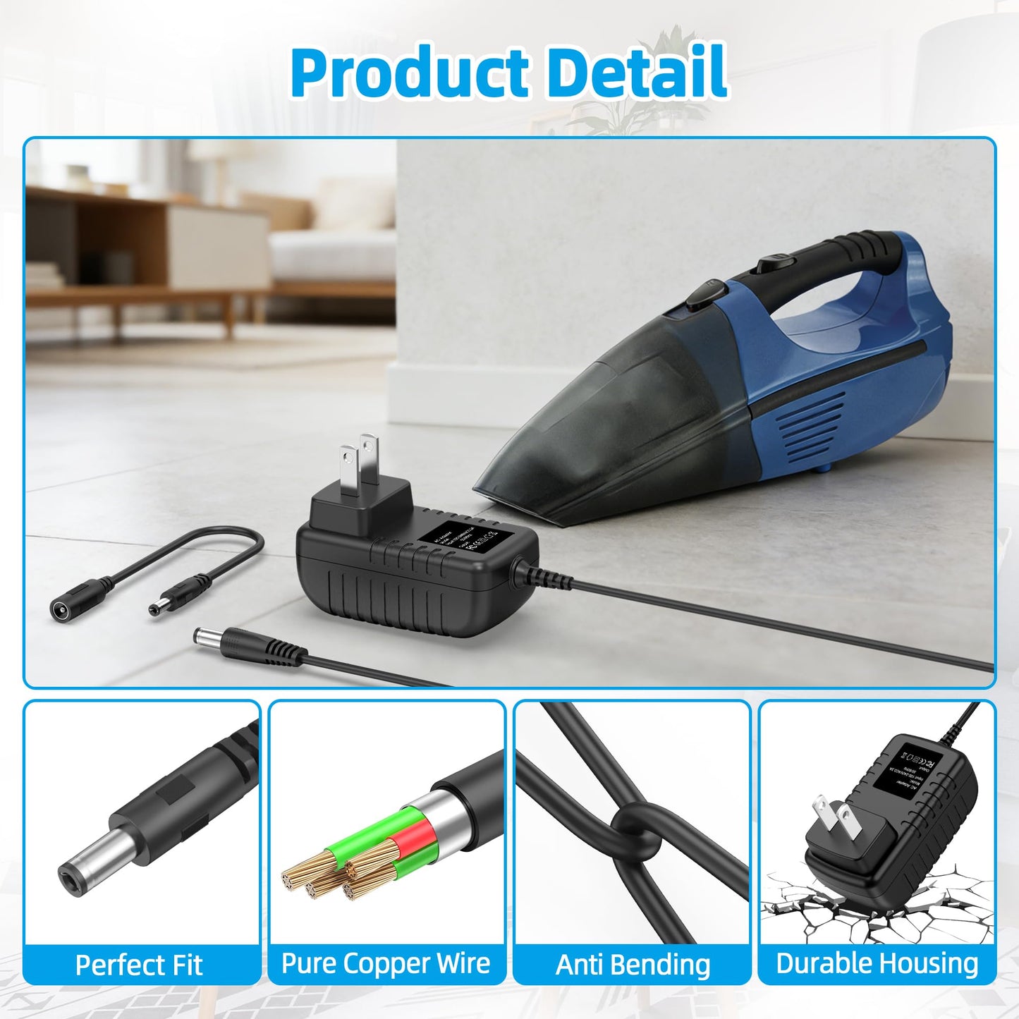 PKPOWER 21V AC DC Adapter for Shark 15.6V SV75_N Series SV75N SV75Z SV75SP SV75C SV7514 N14 Cordless Pet Perfect Hand Vacuum Vac Power Supply Cord…
