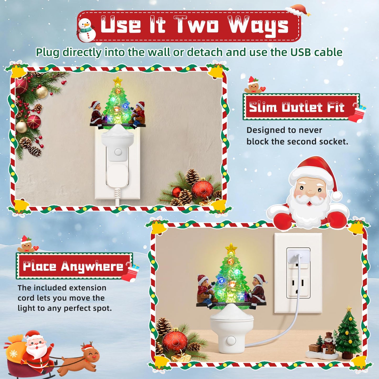 Yuxelulmai Christmas Tree Night Light Plug into Wall USB Portable Christmas Decorative Night Light Decoration for Kids Adults Bedroom Kitchen Living
