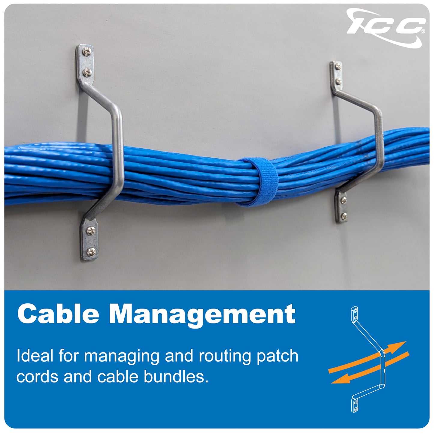 ICC 2" Metal Cable Distribution D Ring, 25-Pack - Horizontal & Vertical Wall Cable Organizer, Cable Hanger & Wire Loop for Structured Wiring