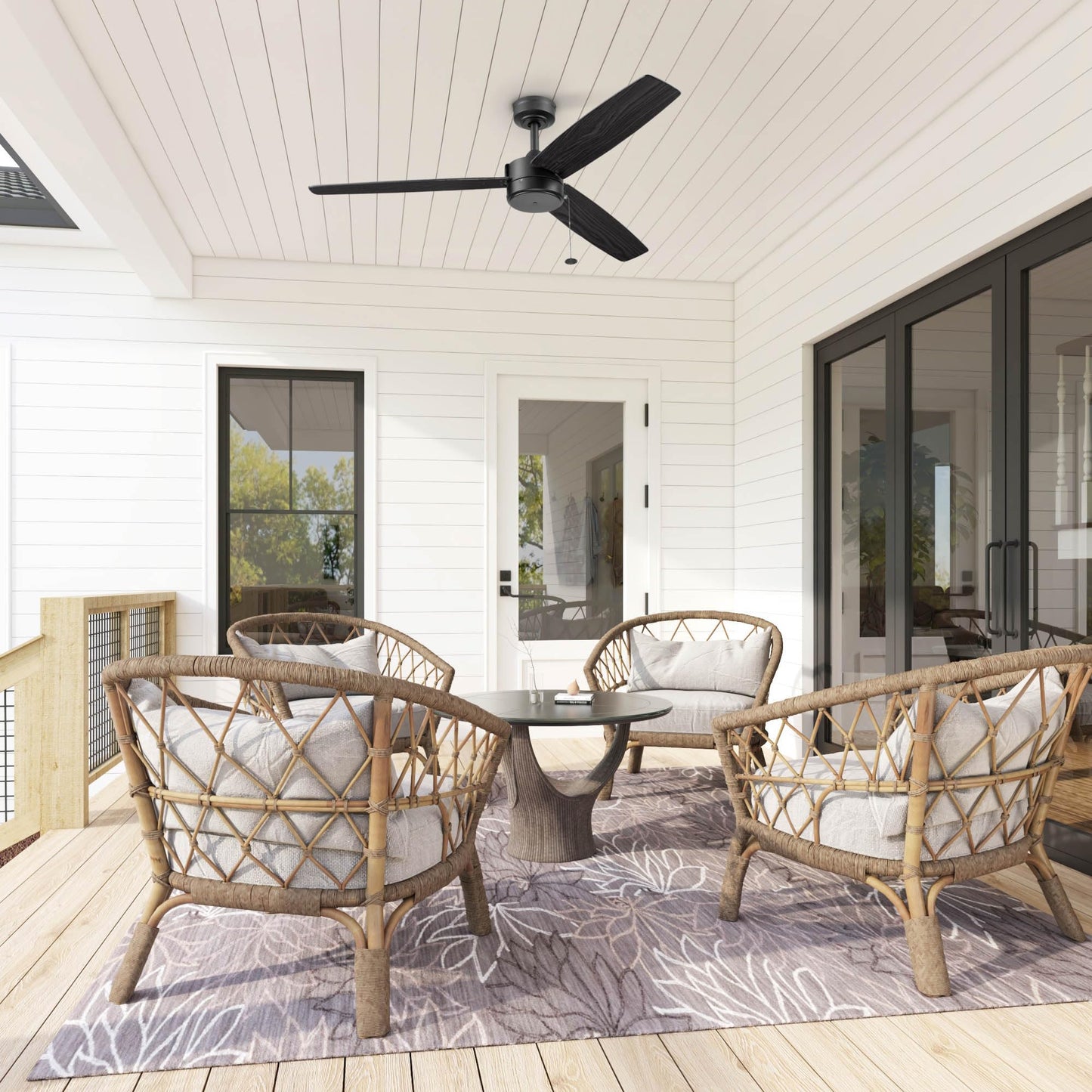 Prominence Home Journal Modern 52 Inch Ceiling Fan Without Light, Indoor/Outdoor Fan with 3 Blades, Pull Chain Dual-Mount Design with Ebony and Gray