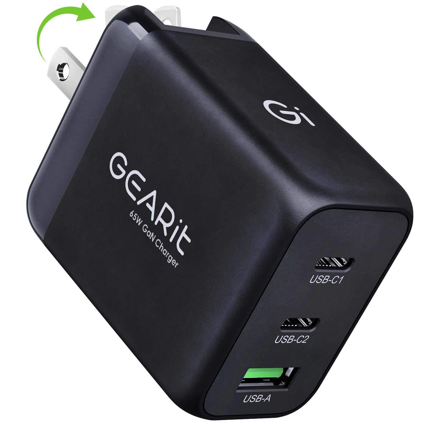 GEARit USB C Charger Block, 65W 3-Port Fast Charging Adapter, Compact Foldable PD Charger, Compatible with MacBook Pro/Air, iPad, iPhone 17/16/15/14