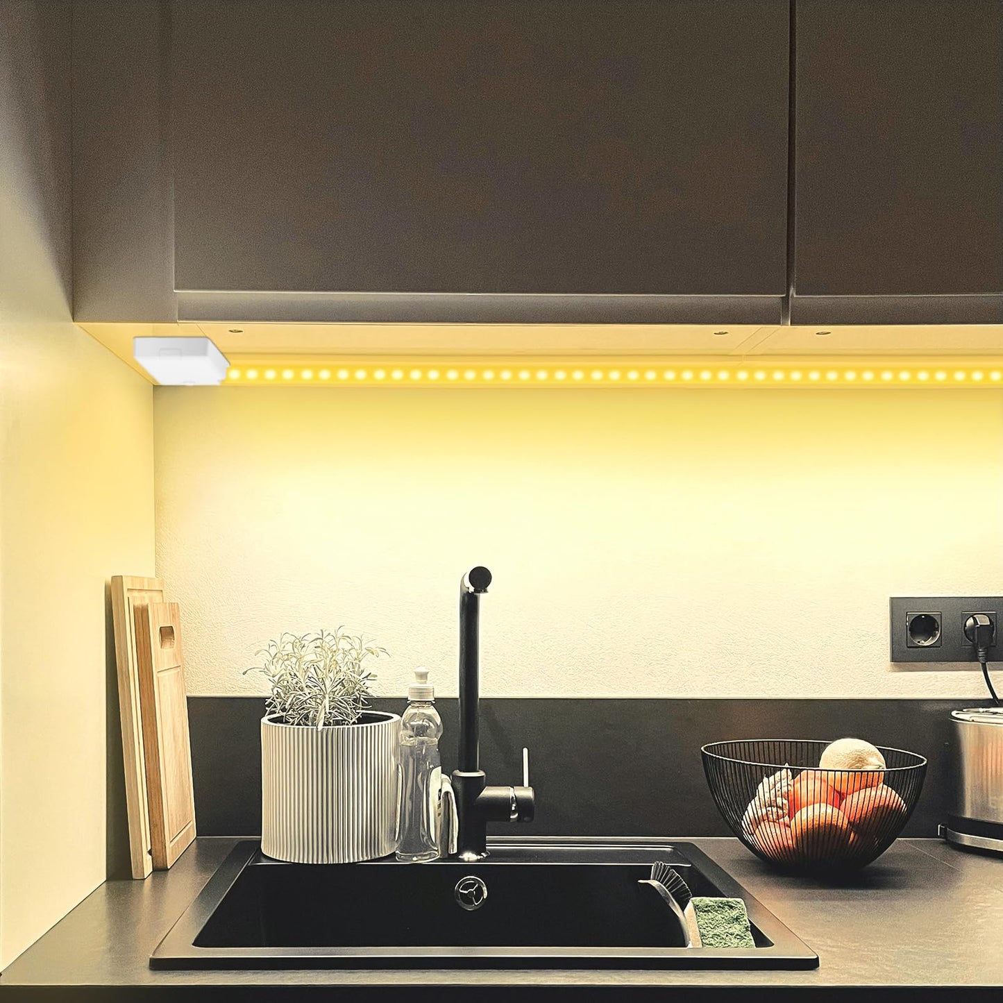 3 Pack Battery Operated LED Strip Lights for Under Cabinet, Under Counter Click Light for Kitchen Cabinet Closet Shelves (Cool White) 5000K, Without