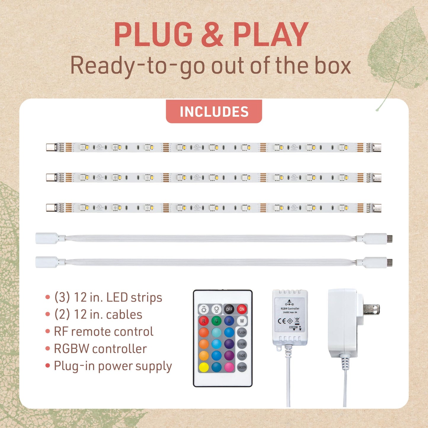 Birch Lighting Multicolor 12" LED Strip Light Kit with Remote 341310