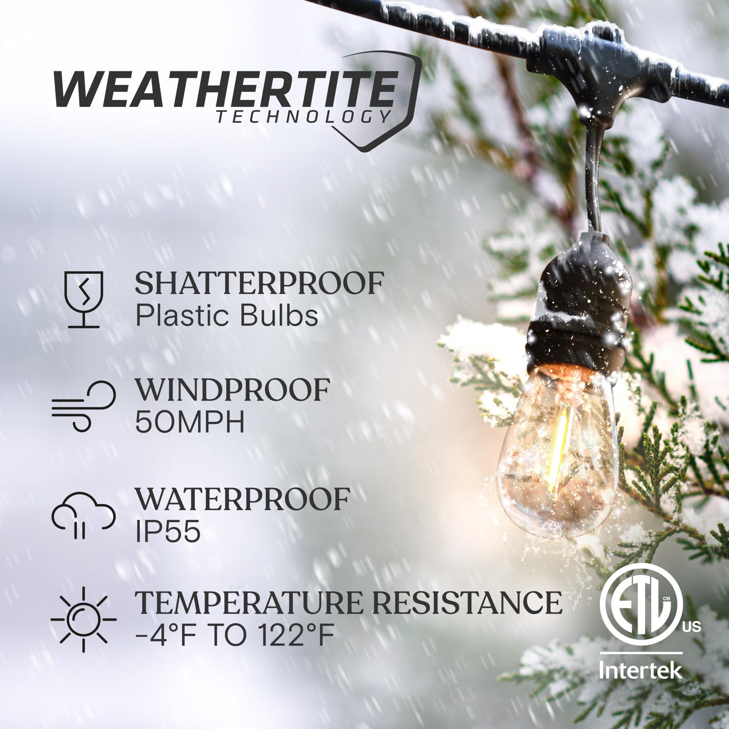 Brightech Ambience Pro LED String Lights - 24 Ft Commercial Grade Patio Lighting Outdoor Waterproof - 7 Heavy Duty Porch Lights for Outside