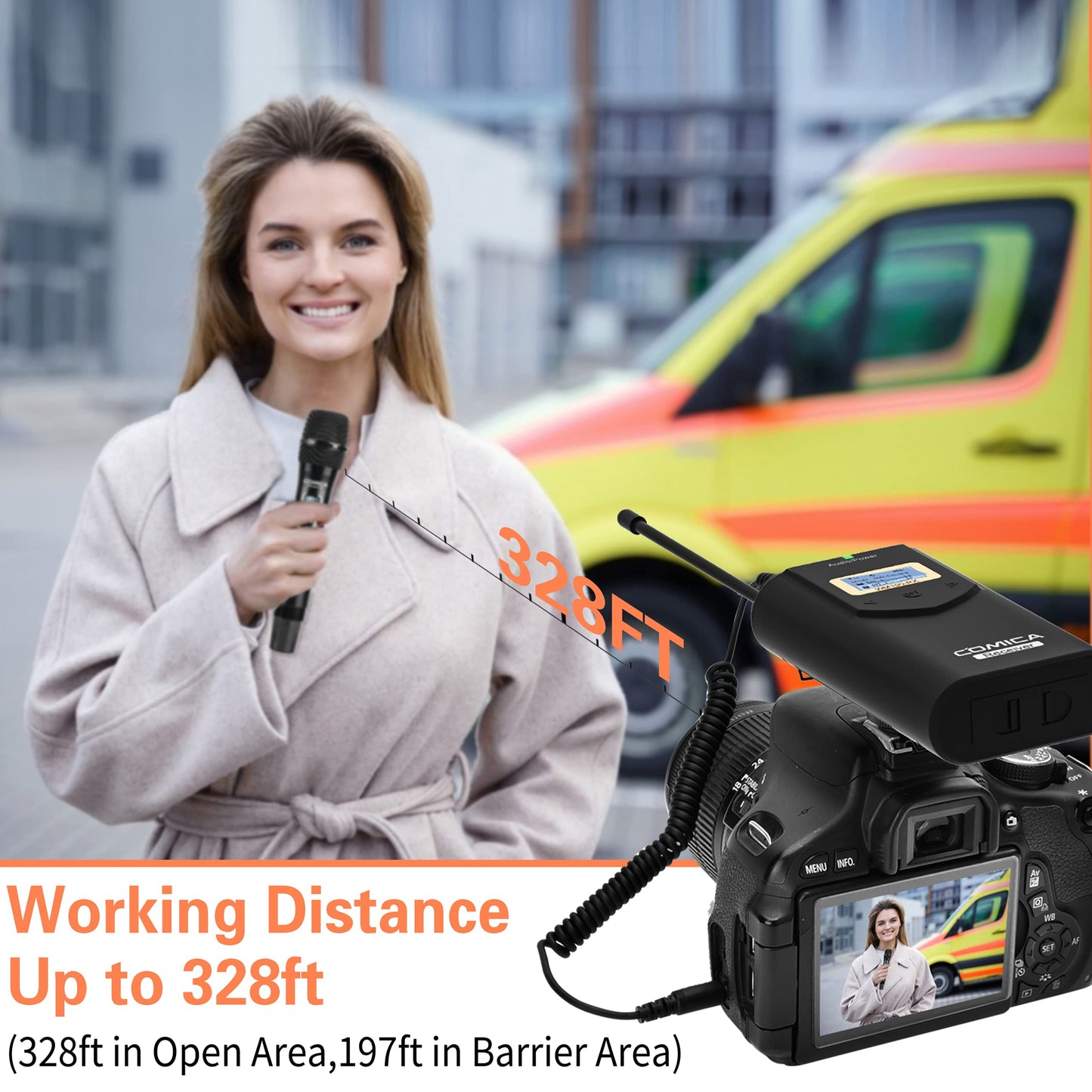COMICA CVM-WM100 H UHF 48-Channel Professional Wireless Handheld Microphone System for Canon Nikon Sony Panasonic Fuji DSLR Camera, XLR Camcorder