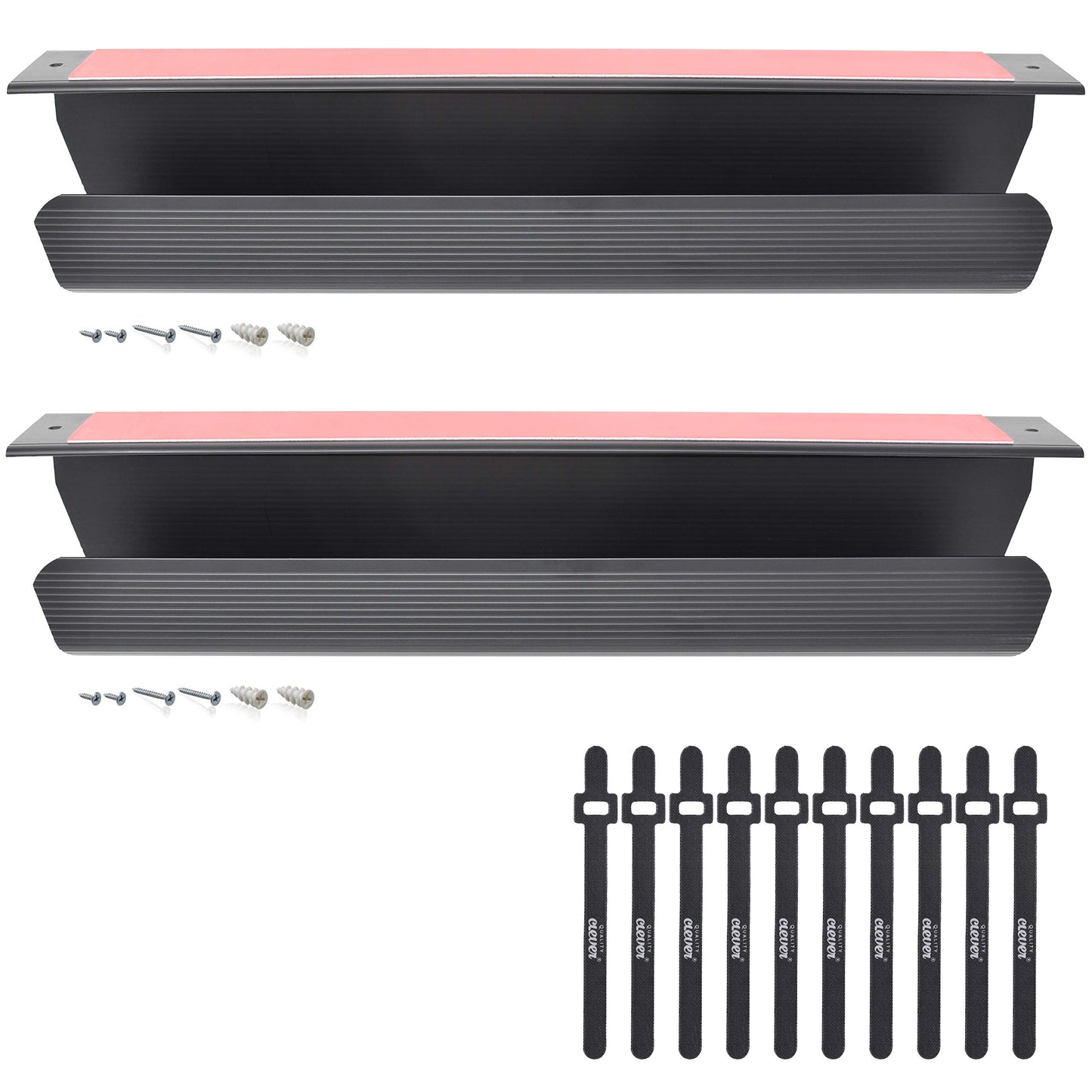 Cable Management Tray, Under-Desk, On-Wall or Side-of-Desk, 17x4x2.4”, 2-PK, Hide & Organize Your Cables, Power Supplies and Power Strips, Bonus 10-Pk