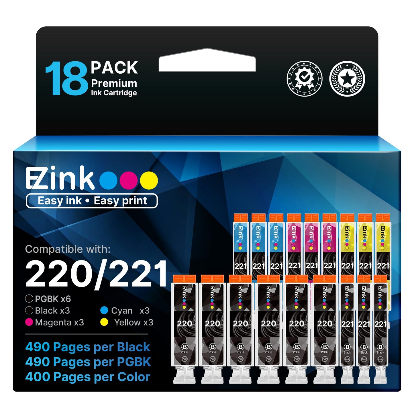 E-Z Ink Compatible Replacement for Canon 220 Ink Cartridges PGI-220 CLI-221