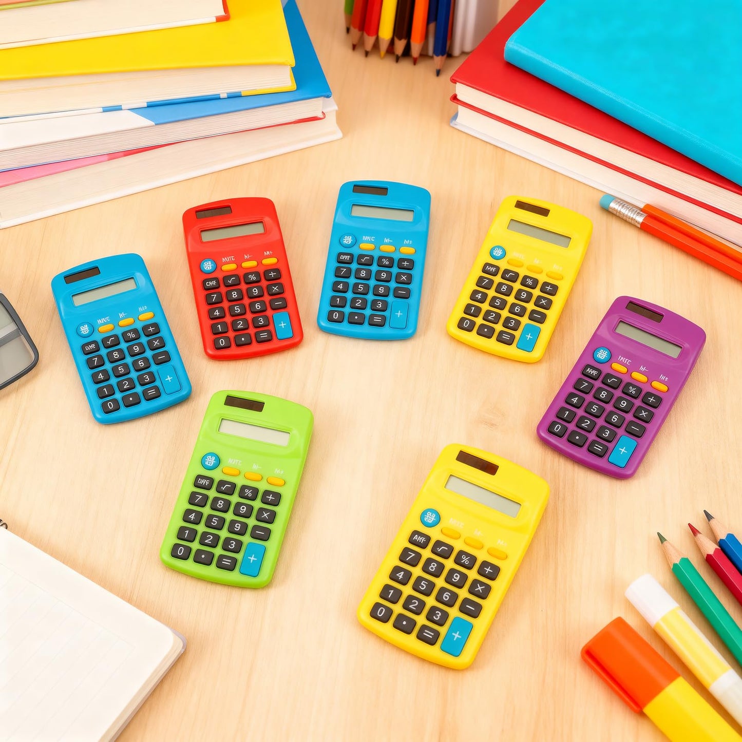 Enjamyo 18 Pcs Pocket Calculator, Solar Battery Dual Power, Basic Calculators, Mini Colorful Basic Solar Battery Calculator, 8 Digit Display