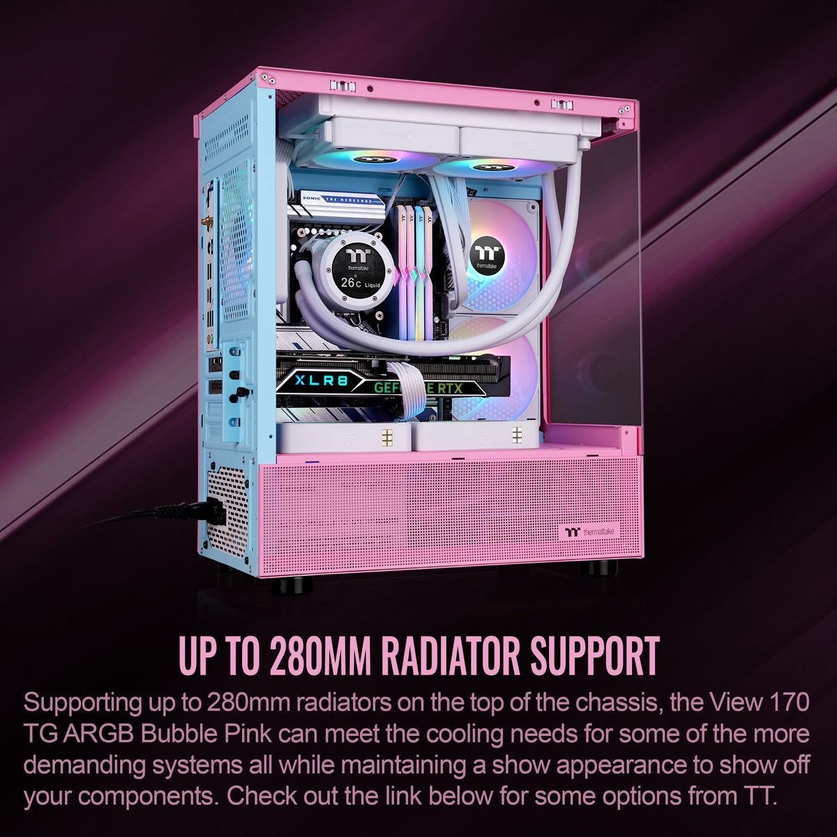 Thermaltake View 170 TG ARGB m-ATX Chassis; 3x120mm ARGB Lite Fans Included; 280mm Radiator Support; 340mm GPU Clearance; 160mm Air Cooler Max Height