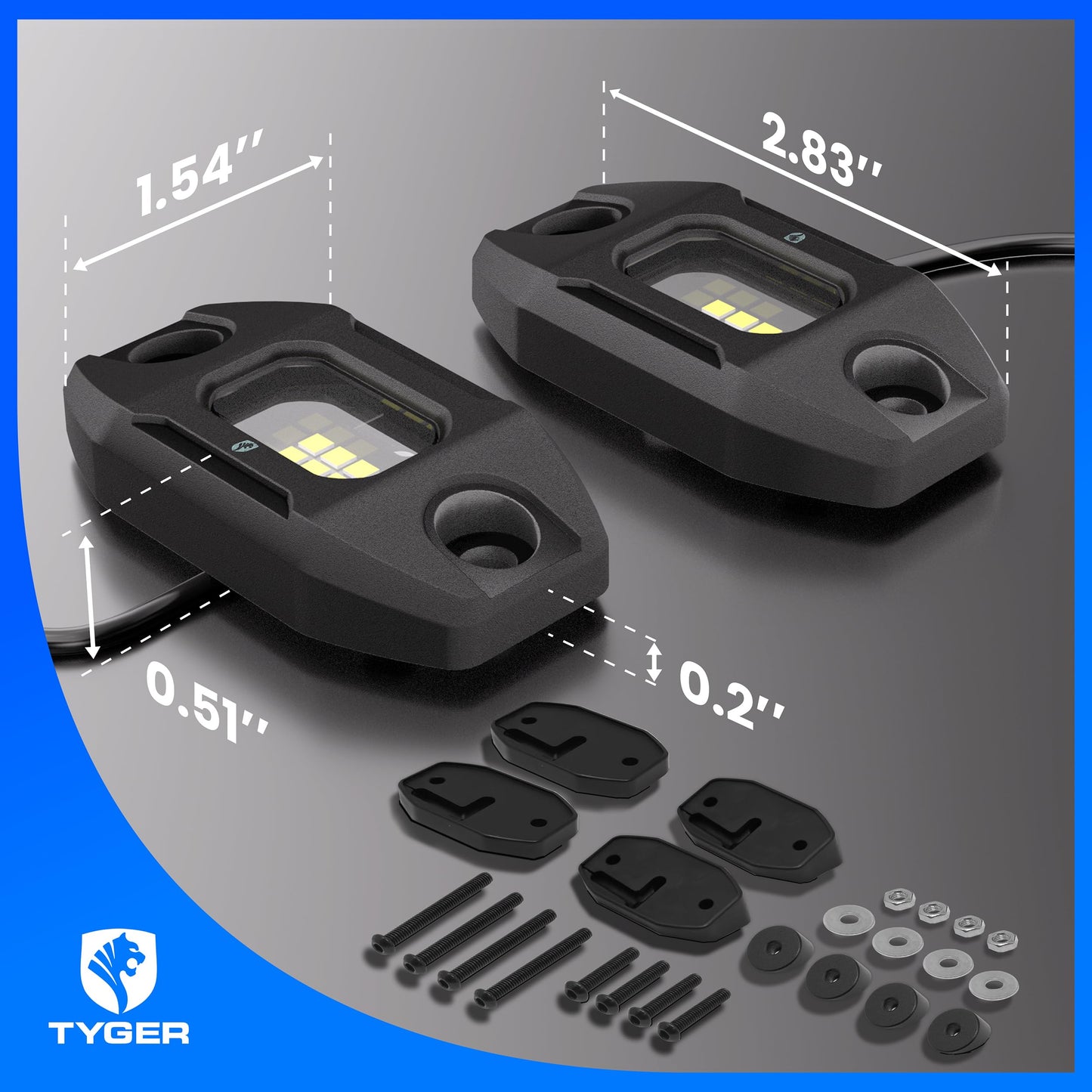Tyger Auto Off-Road Vehicle Rack LED Flood Light Pods | 2-Pack | 6500K Day White | Wire to 12V or 24V | 9W Each | IP68 / IP69K Waterproof | Flat or 30