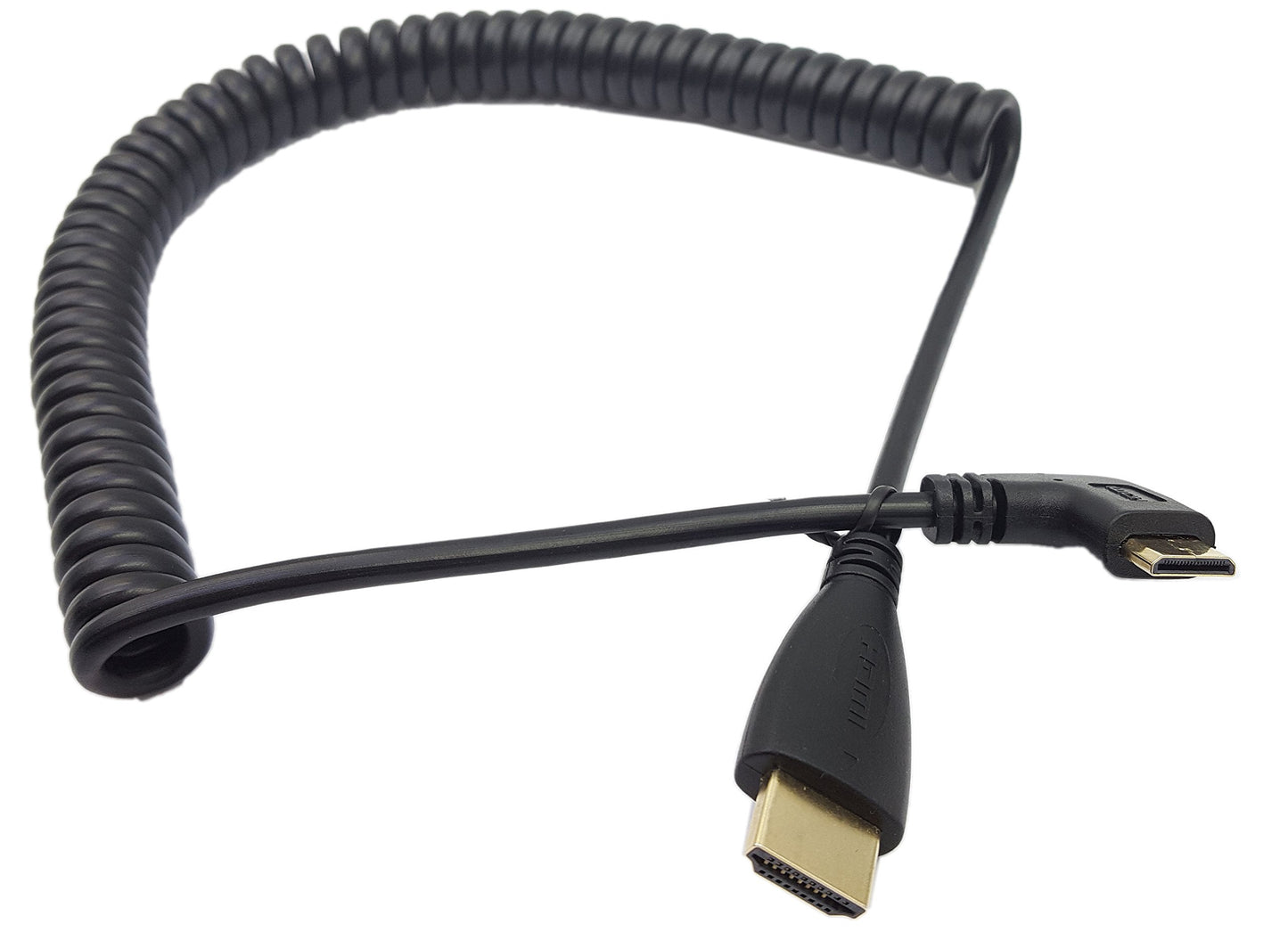 SinLoon Angle 90 Degree Right Mini HDMI to HDMI, Right Angled Mini-HDMI Male to HD MI Male Gold Plated Converter Adapter Coiled Spiral Cable,Support