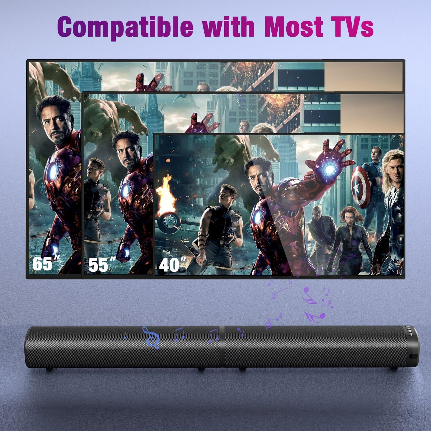Puriom Sound Bar for Smart TV, 100W Sound Bar with Bluetooth 5.3/ARC/Opt/AUX Connect, 2-in-1 Detachable Home Soundbar, Home Theater Speaker & Bass