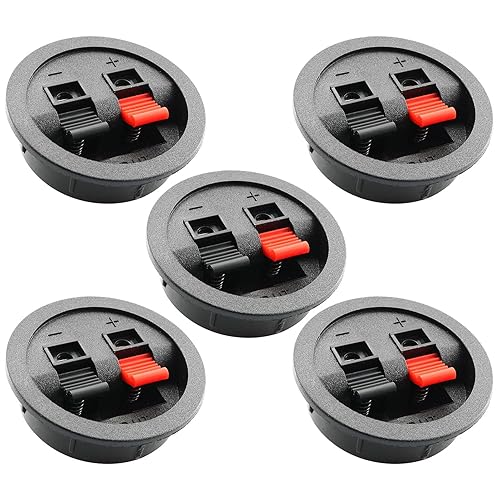 SQXBK Push Type Speaker Terminal Board 5 PCS Round Pressfit Terminal Wire Cup Connector Speaker Box Subwoofer 2 Positions Black Circular Power