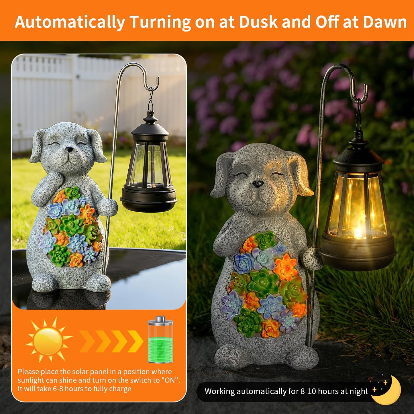 Solar Dog Garden Statue with Lantern - Waterproof Resin Outdoor Decor for Yard, Lawn, Flower Bed, Backyard, Front Yard, Patio, Balcony - Gift for Dog