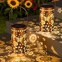SIMLIX Solar Lanterns Outdoor Waterproof - Decorative Shadow Lantern with Sunflower Butterfly Pattern Design for Garden Patio Yard, Womens Gifts