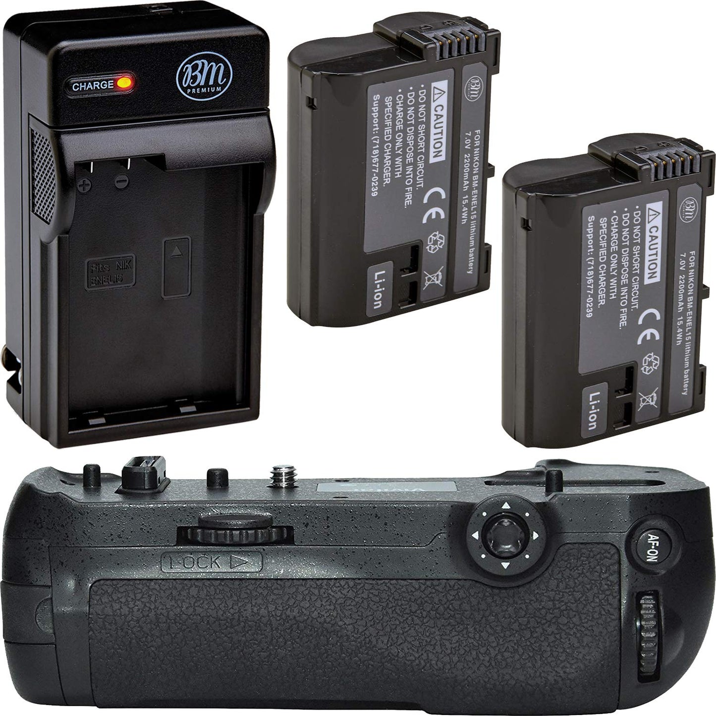 Battery Grip Kit for Nikon D850 Digital SLR Camera - Includes Qty 2 BM Premium EN-EL15 Batteries + Rapid Battery Charger + MB-D18 Replacement Battery