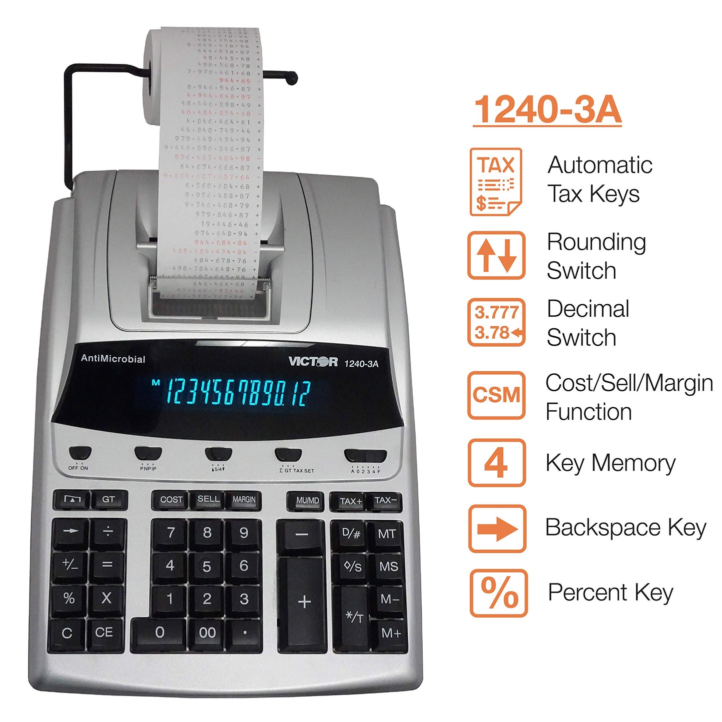 Victor 12-Digit Desktop Adding Machine, Large Easy To Read Display, Tape Print Out with 4,5 lines-per-second ribbon printer, Tax, Cost, Sell