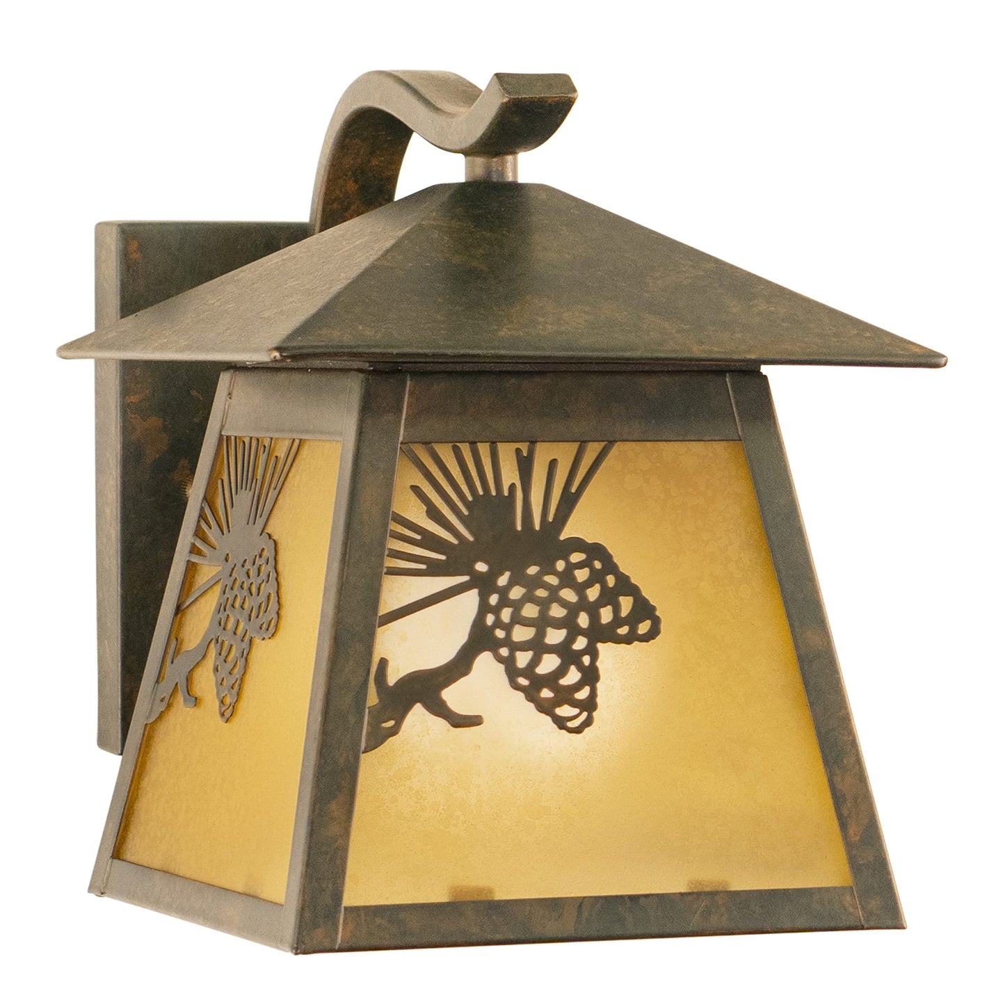 VAXCEL Whitebark 8 in. H 1-Light Olde World Patina Rustic Pine Cone Outdoor Wall Sconce Made of Durable Steel, Scavo Glass Shade, LED Compatible, Use