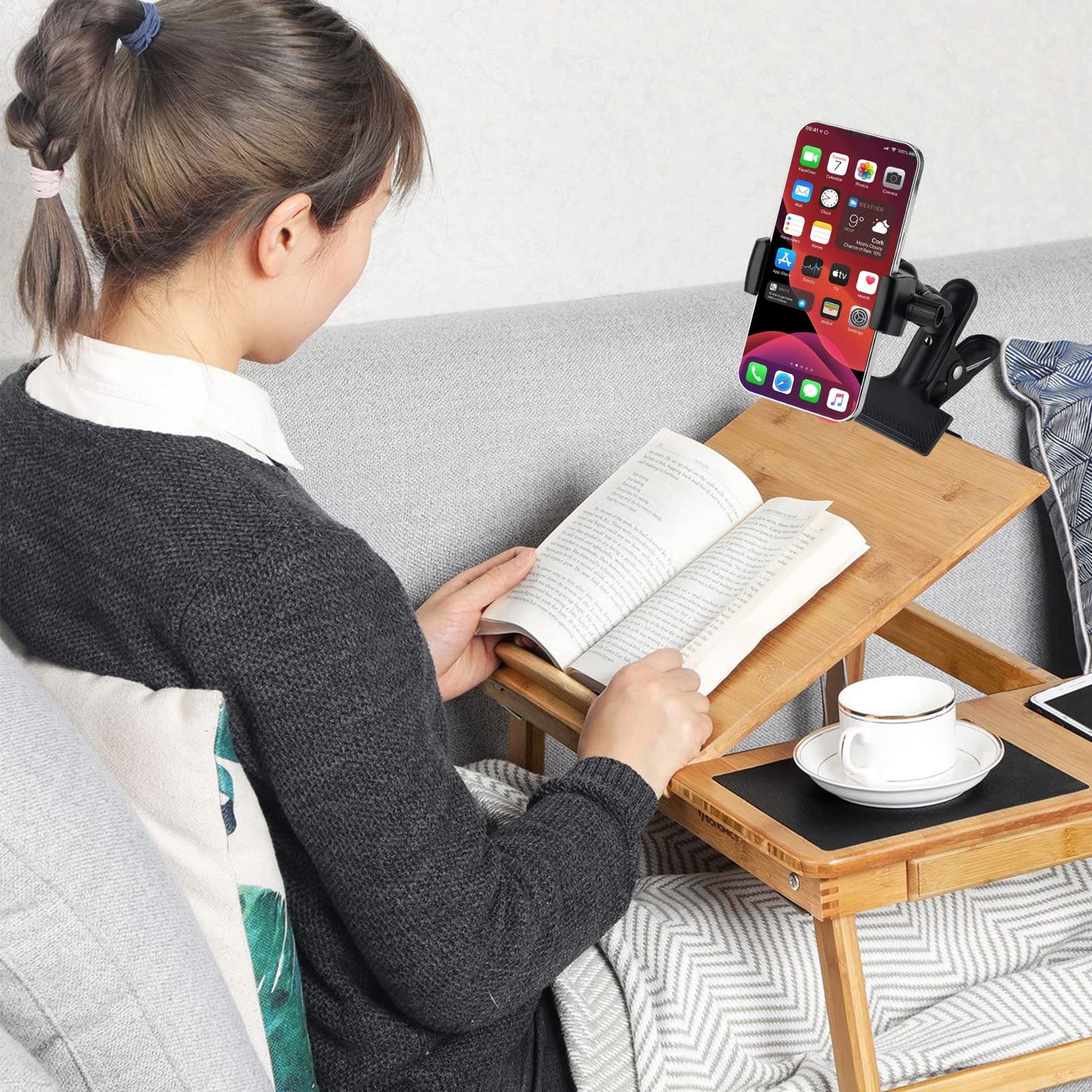 Mippko Clamp Phone Stand Holder for Guitar Head/Desk/Table/Glass/Baffle/Easel,Guitar Head Phone Mount,360°Adjustable Aluminium Alloy Arm Compatible