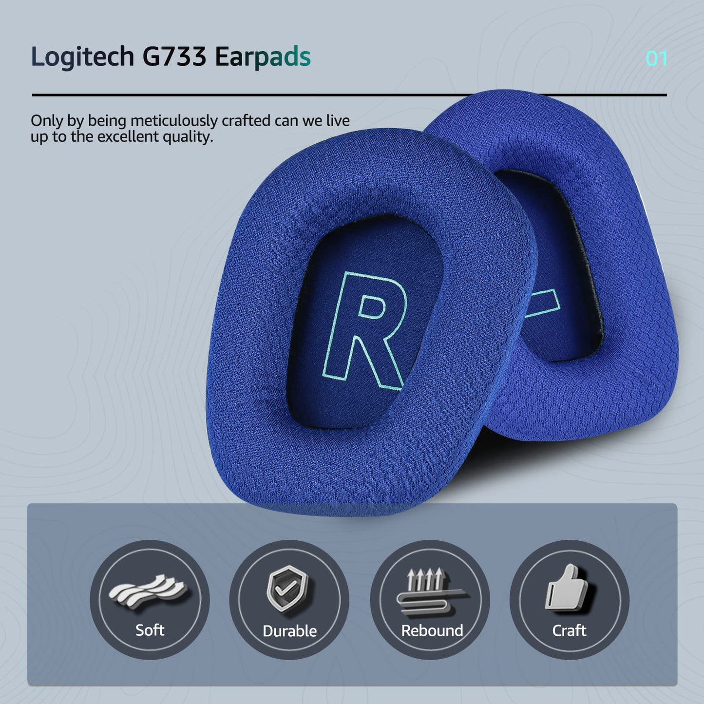 Wzsipod Fabric Replacement Ear Pads for Logitech G733 Gaming Headset, Also Fit Logitech G335 Wireless Headphone, EarPads Accessories with Soft Mesh…