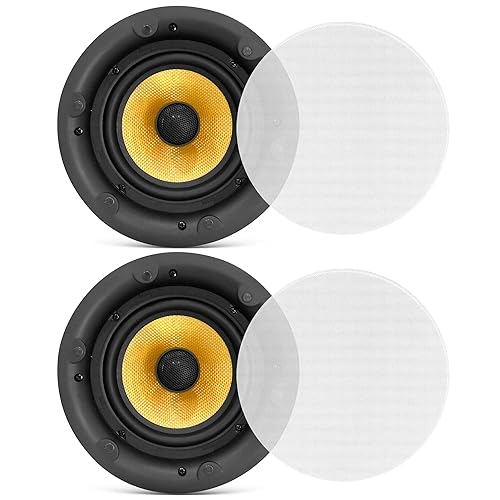 Pyle 6.5" in-Ceiling in-Wall Speakers Pair - 2-Way Hi-Fi Flush Mount Speaker Set w/Magnetic Grills, 300W Max, 8 Ohm, 70Hz-22kHz, 7.9" Cutout