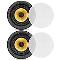 Pyle 6.5" in-Ceiling in-Wall Speakers Pair - 2-Way Hi-Fi Flush Mount Speaker Set w/Magnetic Grills, 300W Max, 8 Ohm, 70Hz-22kHz, 7.9" Cutout