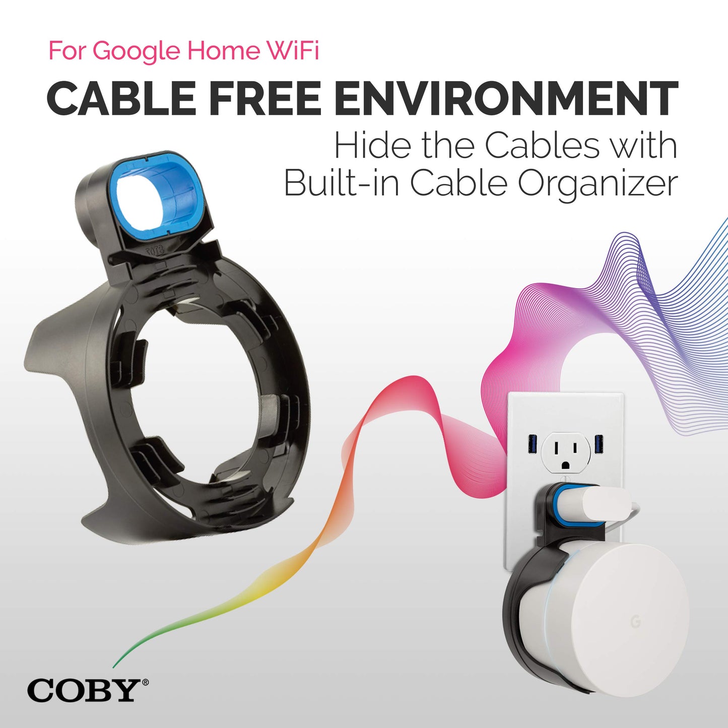 Coby WiFi Wall-Mount Holder, Wall-Outlet Router Mount with Cable Management, No-Screw Hidden Storage Stand Compatible with Google Home WiFi Devices