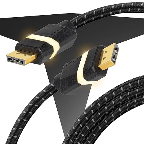 Titan DisplayPort Cable with LED Gaming Light, 2.0 DP Cable, 16K with 8K@120Hz and 4K@240Hz, 6 Ft Braided High Speed Display Port Cable, 80Gbps Data