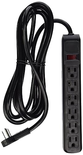 CableWholesale Flat Rotating Plug, Surge/Modem Protector, 6 Outlet, Plastic, Power Cord, 10', Black (845-51W1-12210)