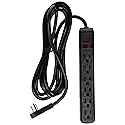 CableWholesale Flat Rotating Plug, Surge/Modem Protector, 6 Outlet, Plastic, Power Cord, 10', Black (845-51W1-12210)