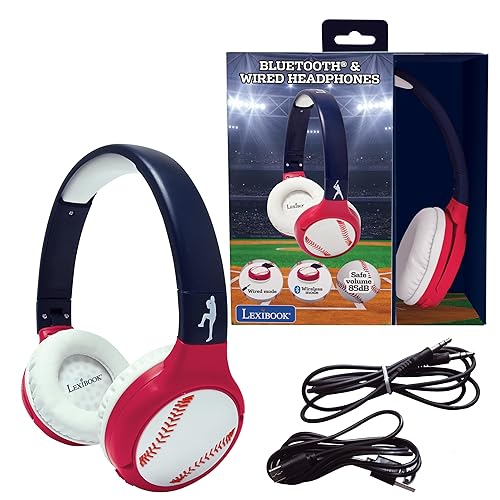 LEXiBOOK, Baseball, 2-in-1 Bluetooth & Wired Headphones with Microphone and Control Buttons, Foldable and Adjustable, Long-Lasting Rechargeable…