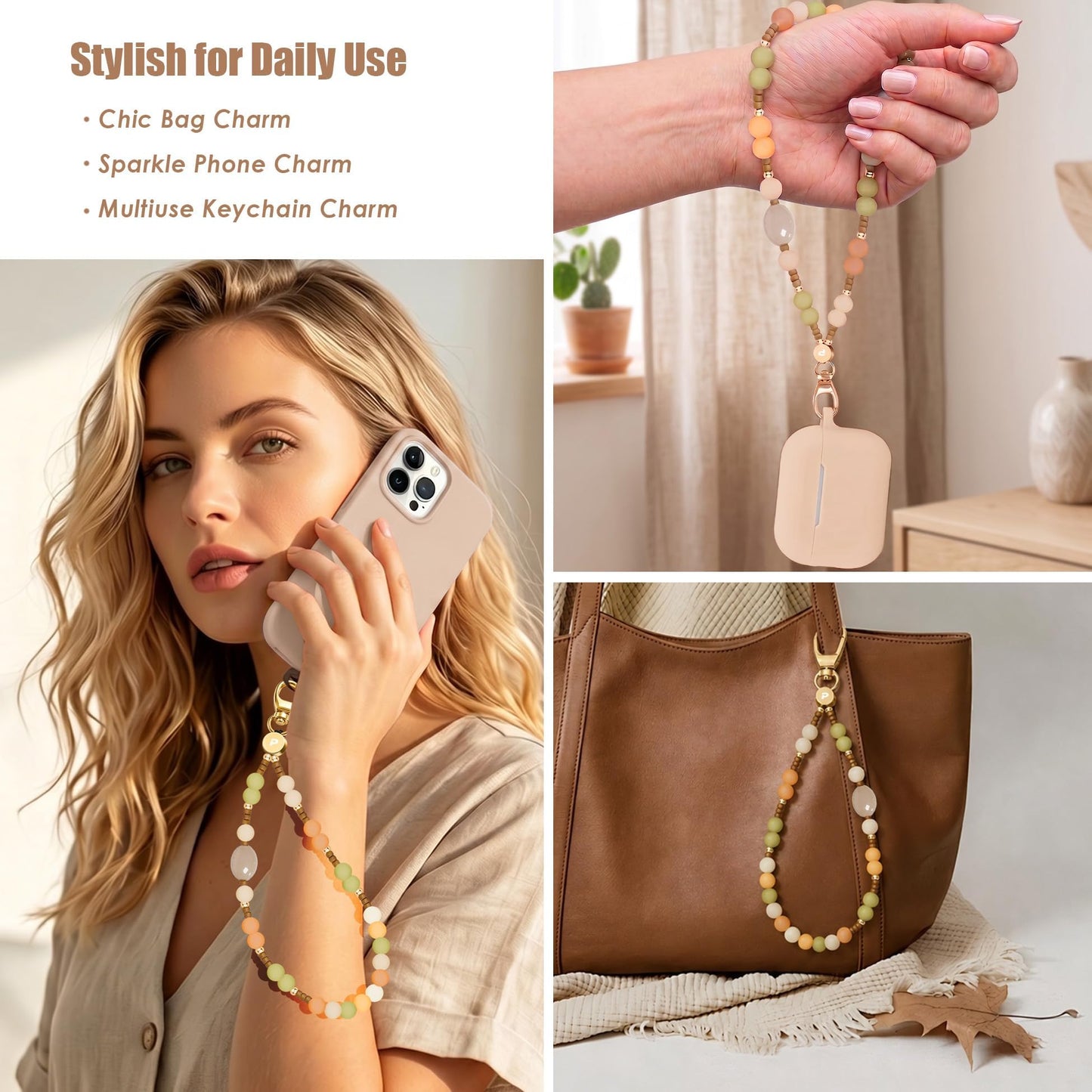 Penekin Food-Grade Silicone Phone Charm with Metal Tether Tab/Mushroom/Heart/Macaron Beaded Phone Lanyard with Strong String for Phones, Cameras