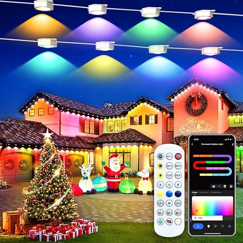 Smart Permanent Outdoor Lights for House, 100ft with 60 RGB Permanent Christmas Lights, P67 Waterproof with DIY Scene for Halloween Christmas Decor