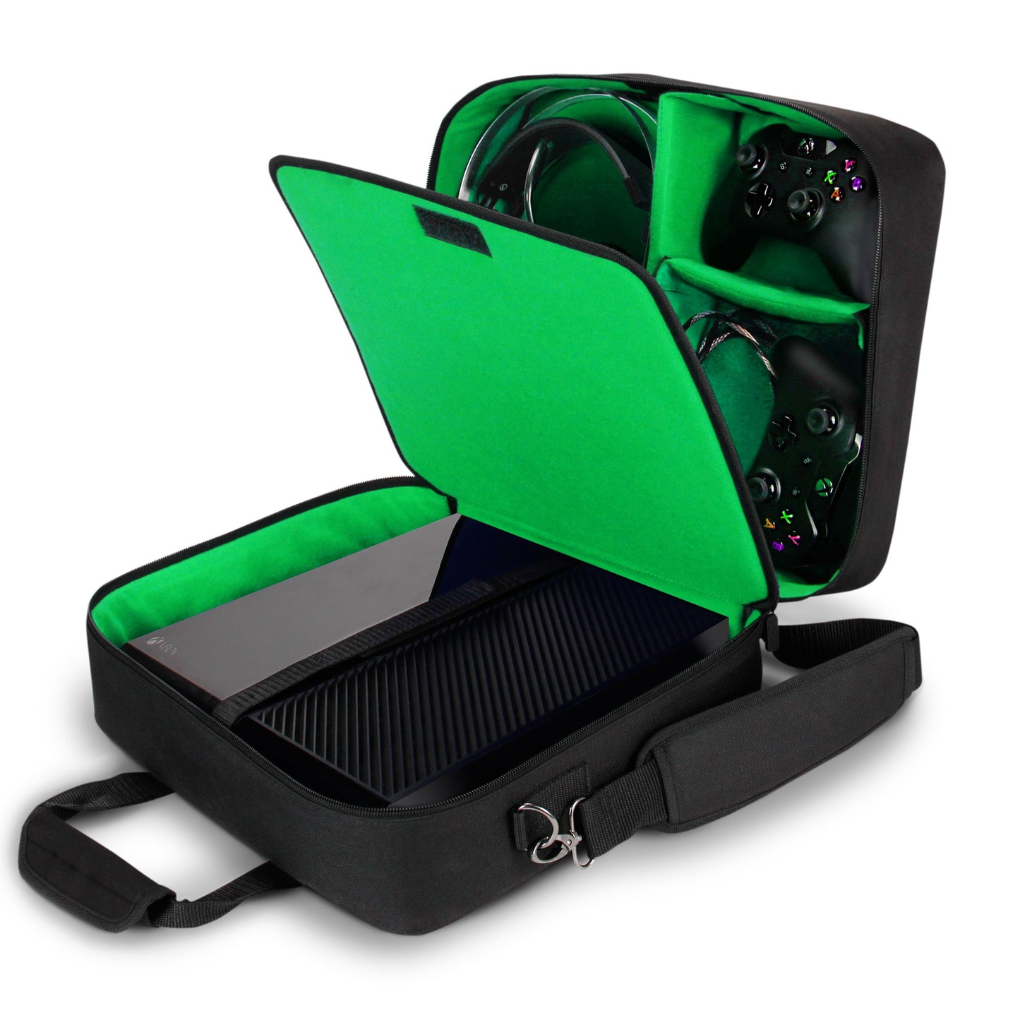 USA Gear Console Carrying Case Fits Xbox One, Series S, Xbox 360 - Travel Case with Water Resistant Exterior, Customizable Accessory Storage