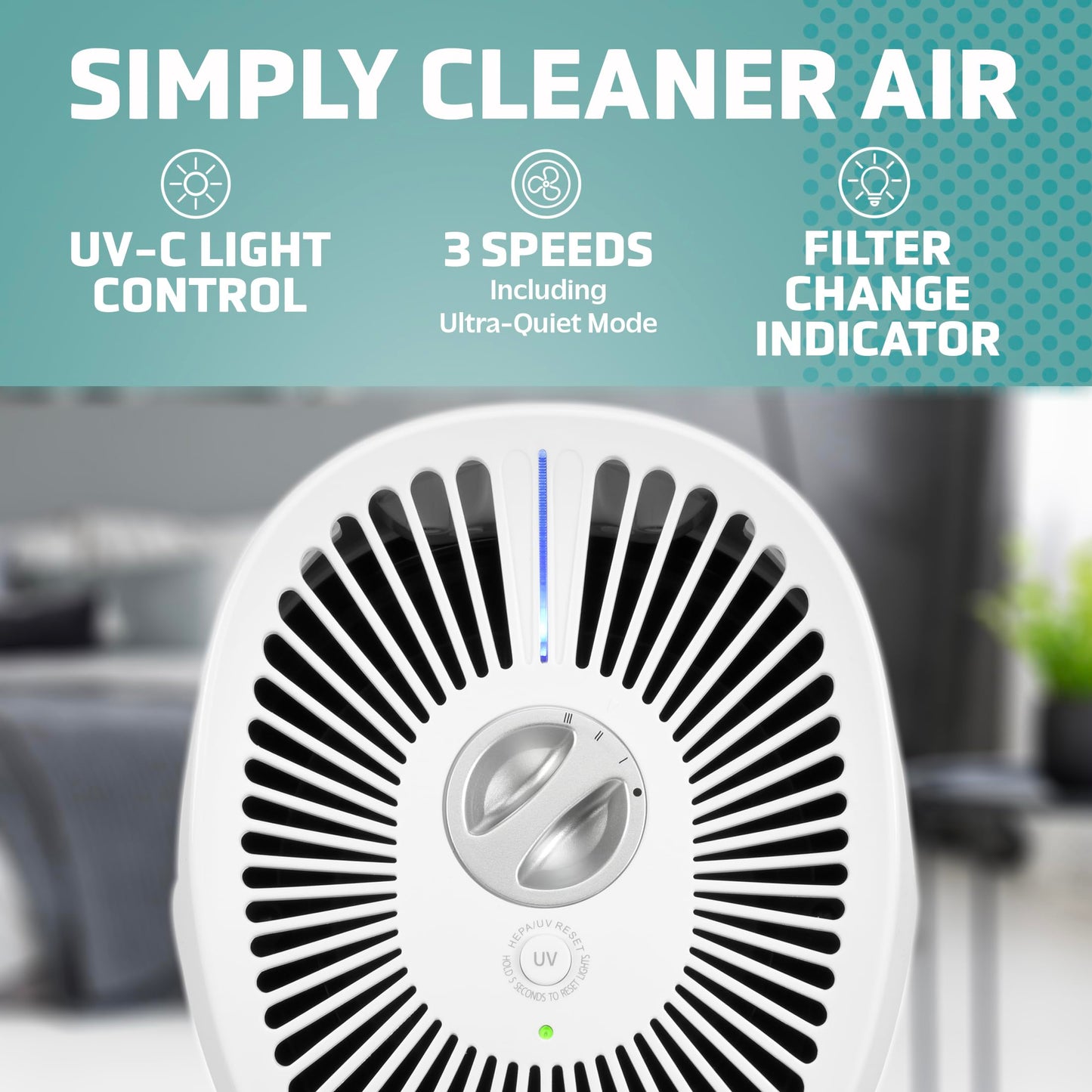 GermGuardian Air Purifier with HEPA Filter, Removes 99.97% of Pollutants, Covers Large Room up to 750 Sq. Foot Room in 1 Hr, UV-C Light Helps Reduce