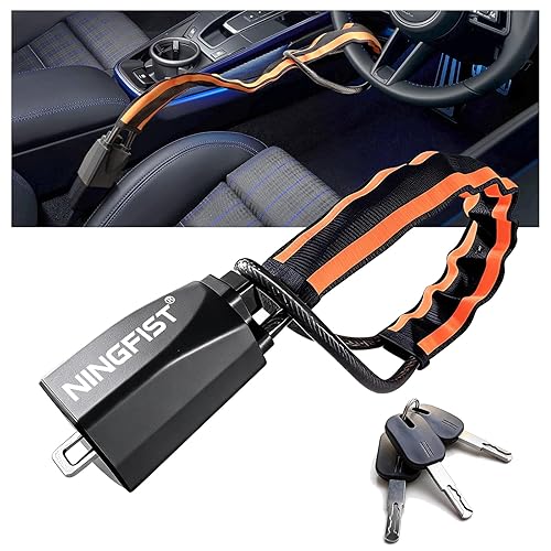 NINGFIST Steering Wheel Lock Anti-Theft Device, Heavy Duty Car Security Vehicle Lock with Keys, Universal Fit Adjustable Bright Orange Black for Cars