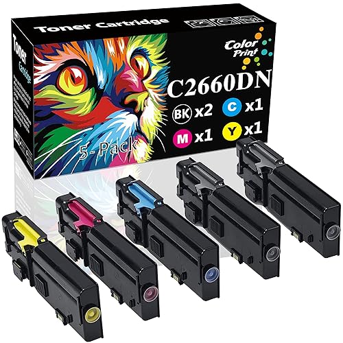 Colorprint High-Yield Compatible Toner Cartridge for Dell C2660dn C2665dnf Printers, 2 Black + 3 Color, 6000 Pages Black, 4000 Pages Color, Replaces