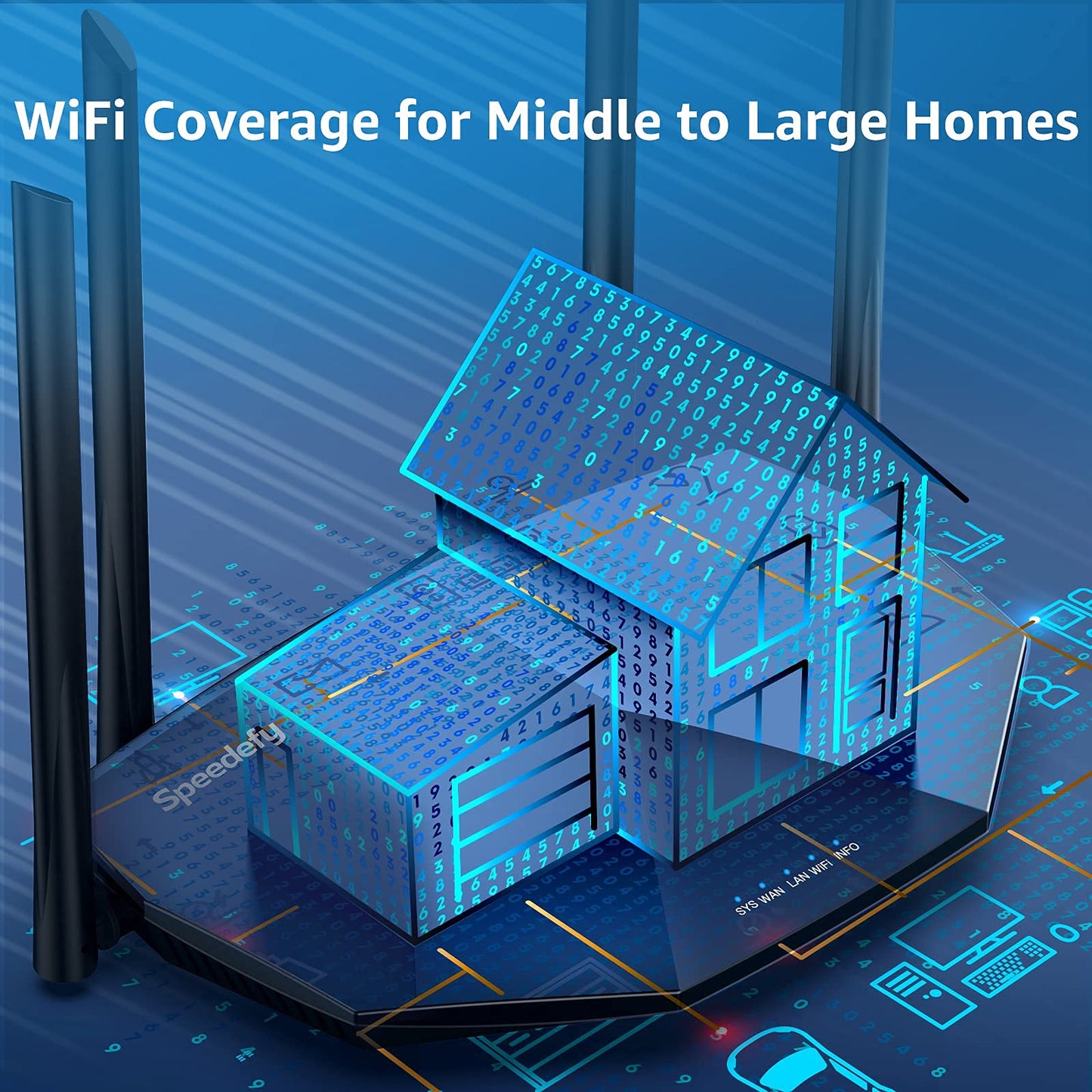 Speedefy High Speed Pro WiFi Router - Dual Band AC2100 Wireless Router for Streaming & Gaming, Up to 35 Devices, 2000 sq.ft Coverage, 4X4 MU-MIMO, USB