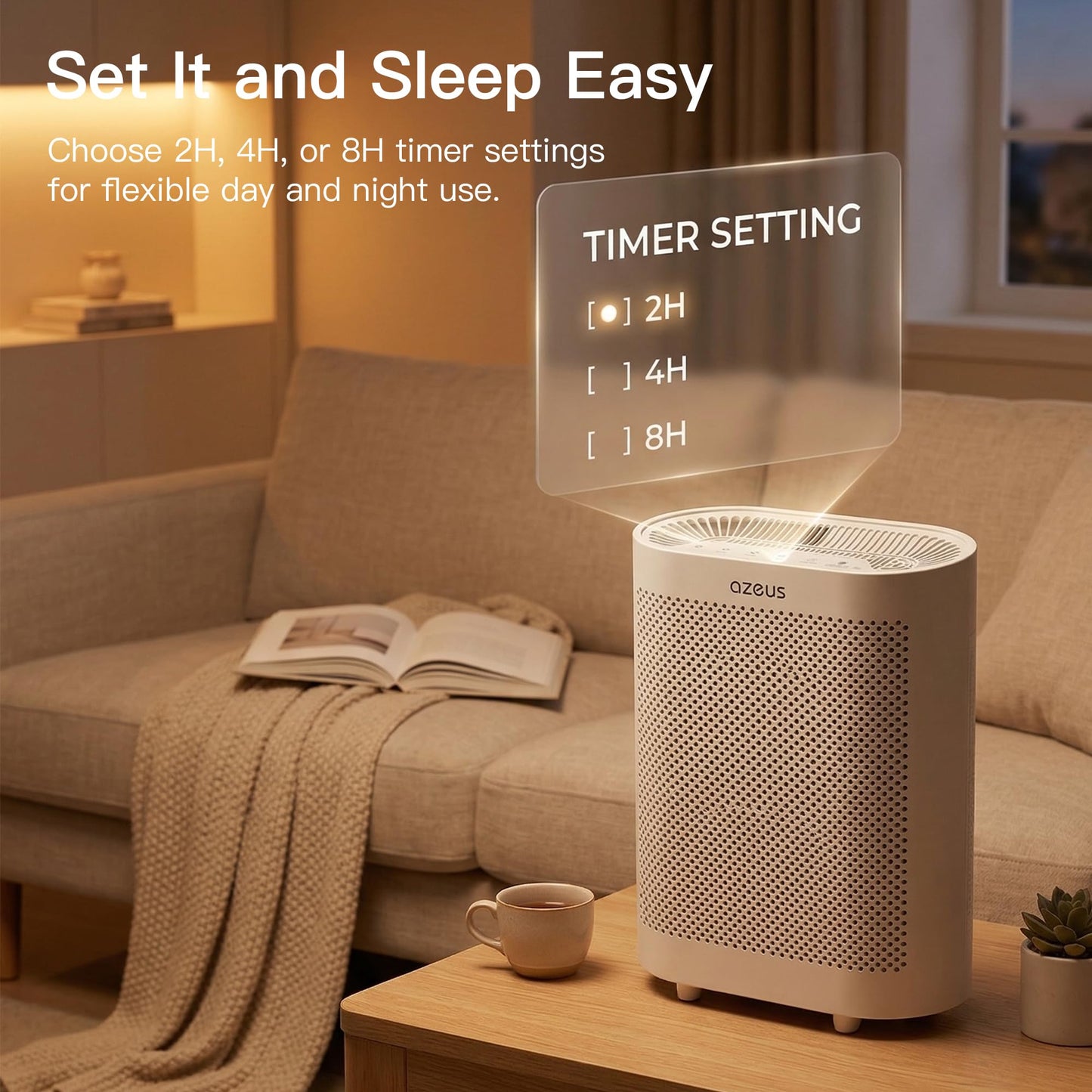 AZEUS GL-FS32 Air Purifier for Large Rooms up to 1076 Ft², H13 True HEPA Filter, Smart WiFi, Auto Mode, Ultra Quiet for Bedroom, Smoke, Dust and Pet