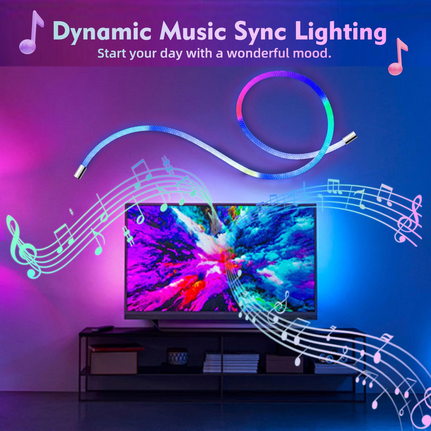 6.56ft LED Neon Rope Lights, Waterproof Music Sync Strip Lights with Remote & APP Control, USB-Powered Flexible Lighting for Christmas Halloween