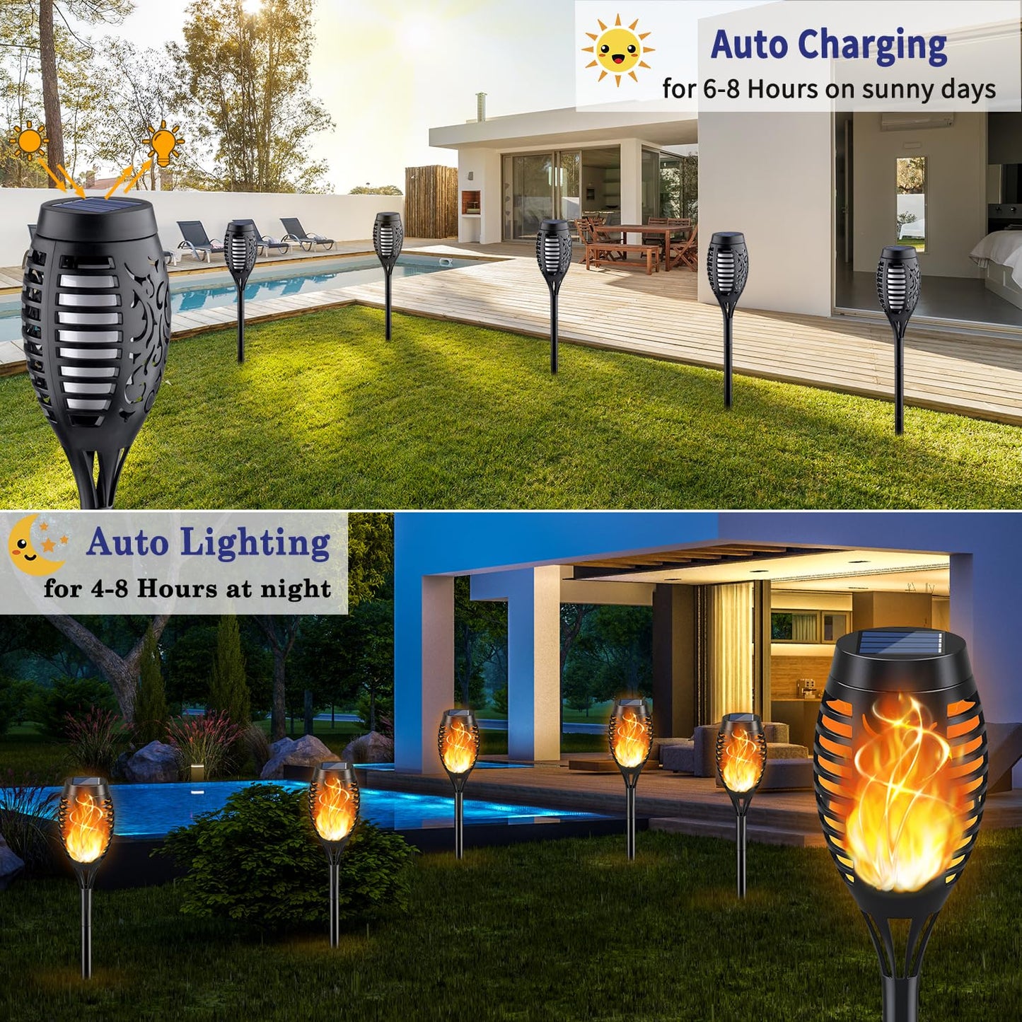 KYEKIO Solar Torch Light with Flickering Flame, 12Pack Solar Lights Outdoor, Solar Garden Lights Outdoor Waterproof, Luces Solares para Exteriores
