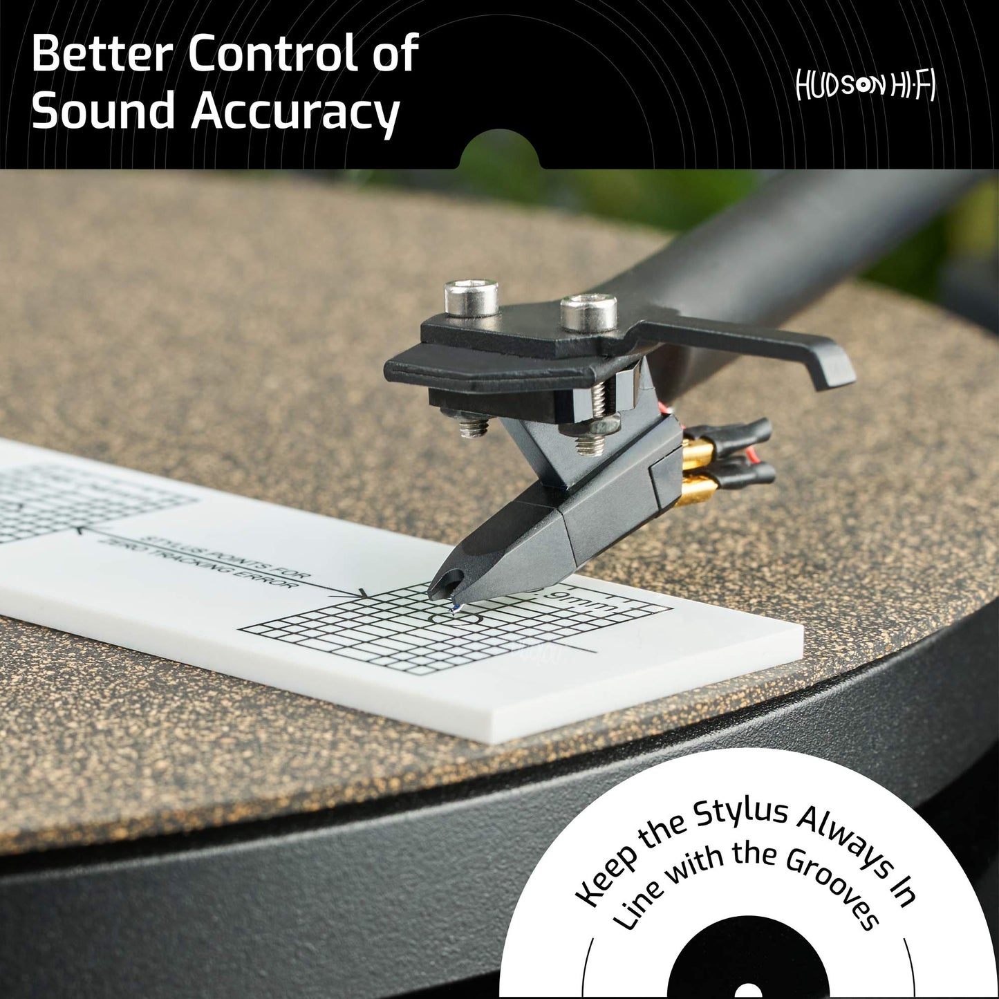Hudson Hi-Fi Turntable Phonograph LP Phono Cartridge Stylus Alignment Protractor Tool-High Contrast (VTA Sold Separately)