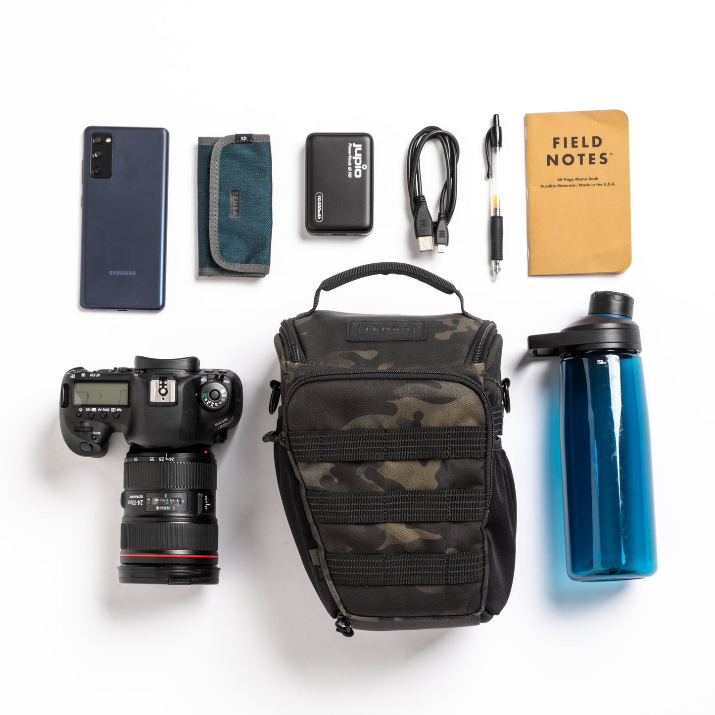 Tenba Axis v2 4L Top Loader Camera Bag for DSLR or Mirrorless Camera with Attached 24-70mm (or 70-200mm 2.8 When Bag is expanded) - Multicam Black