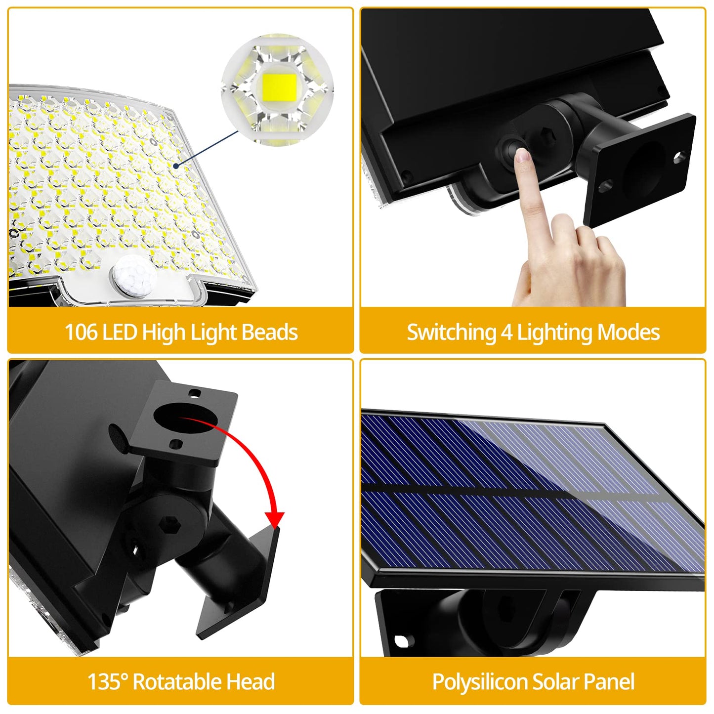 Solar Lights Outdoor, 106 LED 3000LM Solar Powered Motion Sensor Flood Lights with Remote, Dusk to Dawn Led Solar Security Wall Lights with 16.5Ft