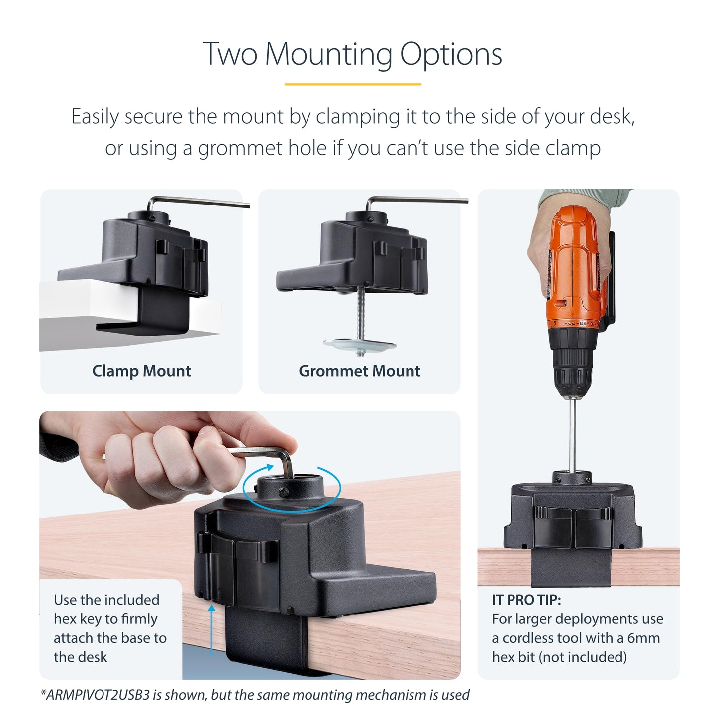 StarTech.com Desk Mount Monitor w/with 2X USB 3.0 Ports for VESA Display up to 34" (17.6lb/8kg), C-Clamp/Grommet, Mechanical Spring